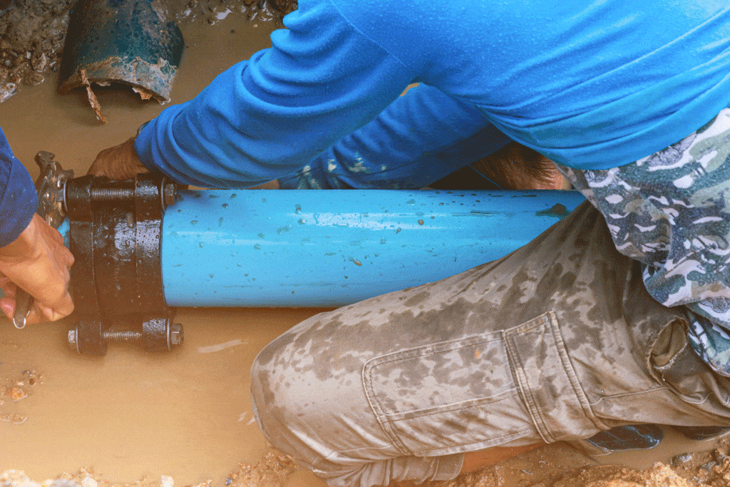 man fixing blue pvs pipe water line repair myrtle beach sc conway sc