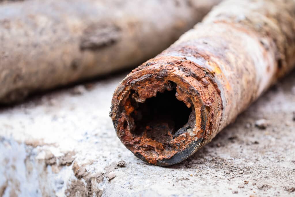 Corrosion of pipes.