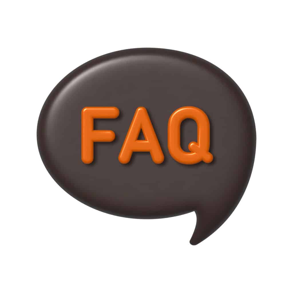 Speech bubble 3D Icon. Orange 3d FAQ letters on brown bubble background.