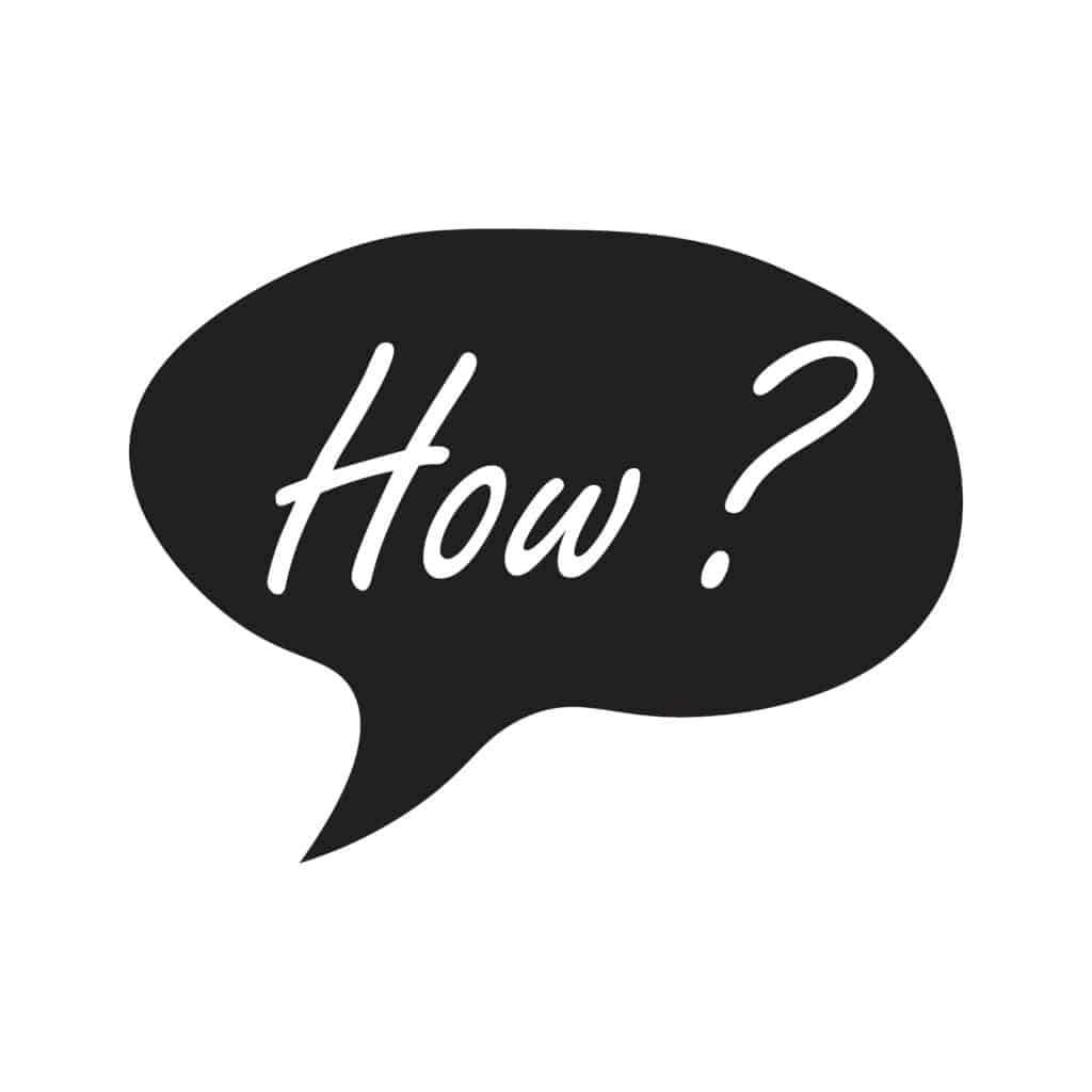 A doodle speech bubble with a "how" question.